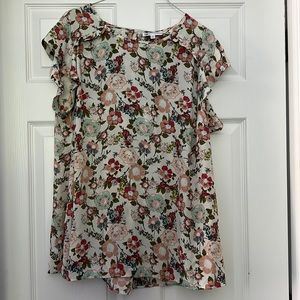 Cream Floral Blouse with ruffle sleeves